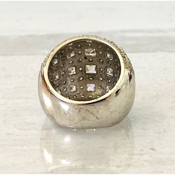 Sterling Silver Cubic Zirconia Domed Bombe Ring Statement Sz 7.5 Cocktail 13 Grs - Picture 4 of 11